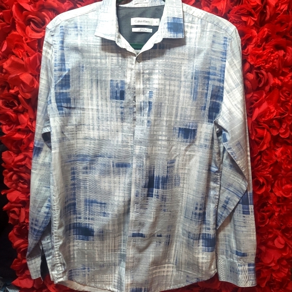 Calvin Klein Men's Medium Blue /Gray/White Dress Shirt